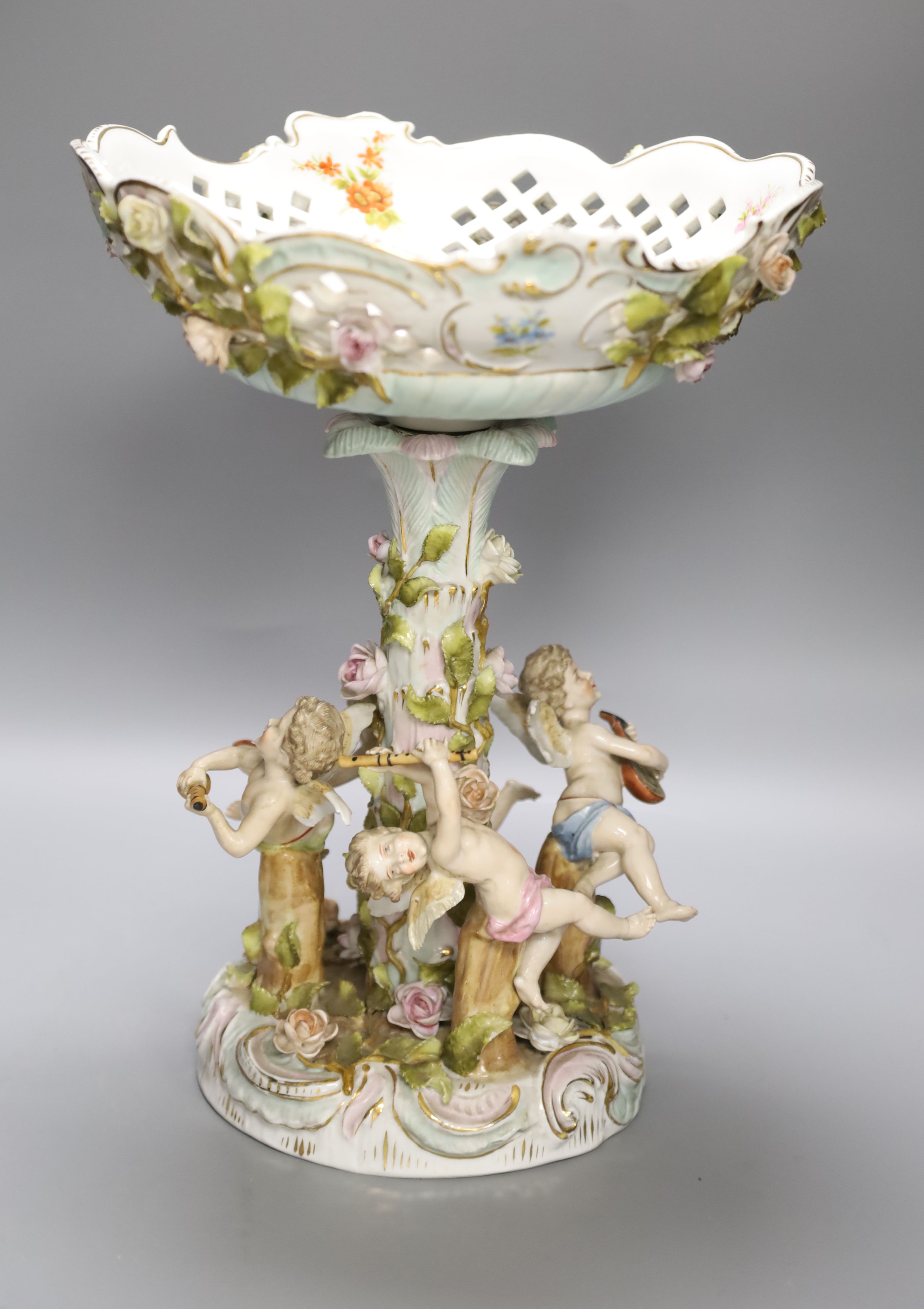 A Sitzendorf floral encrusted pedestal bowl, height 36cm